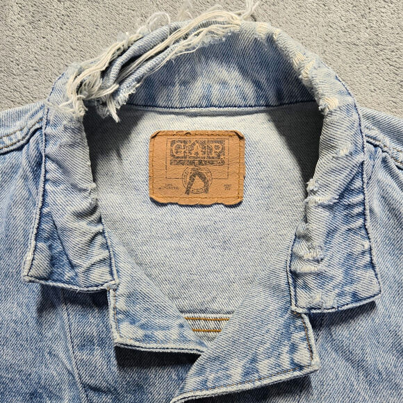 GAP Distressed Denim Jean Jacket Men's medium Blue Long Sleeve Vintage USA - Picture 4 of 13